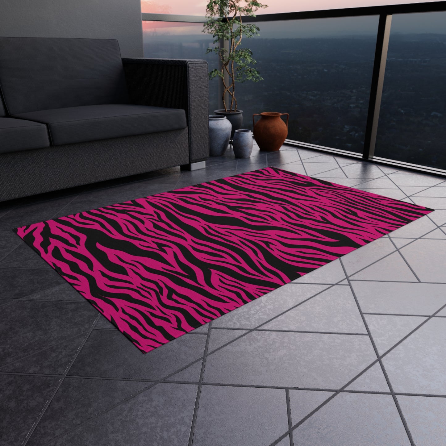 Pink Tiger Stripe Animal Print Indoor/Outdoor Accent Rug