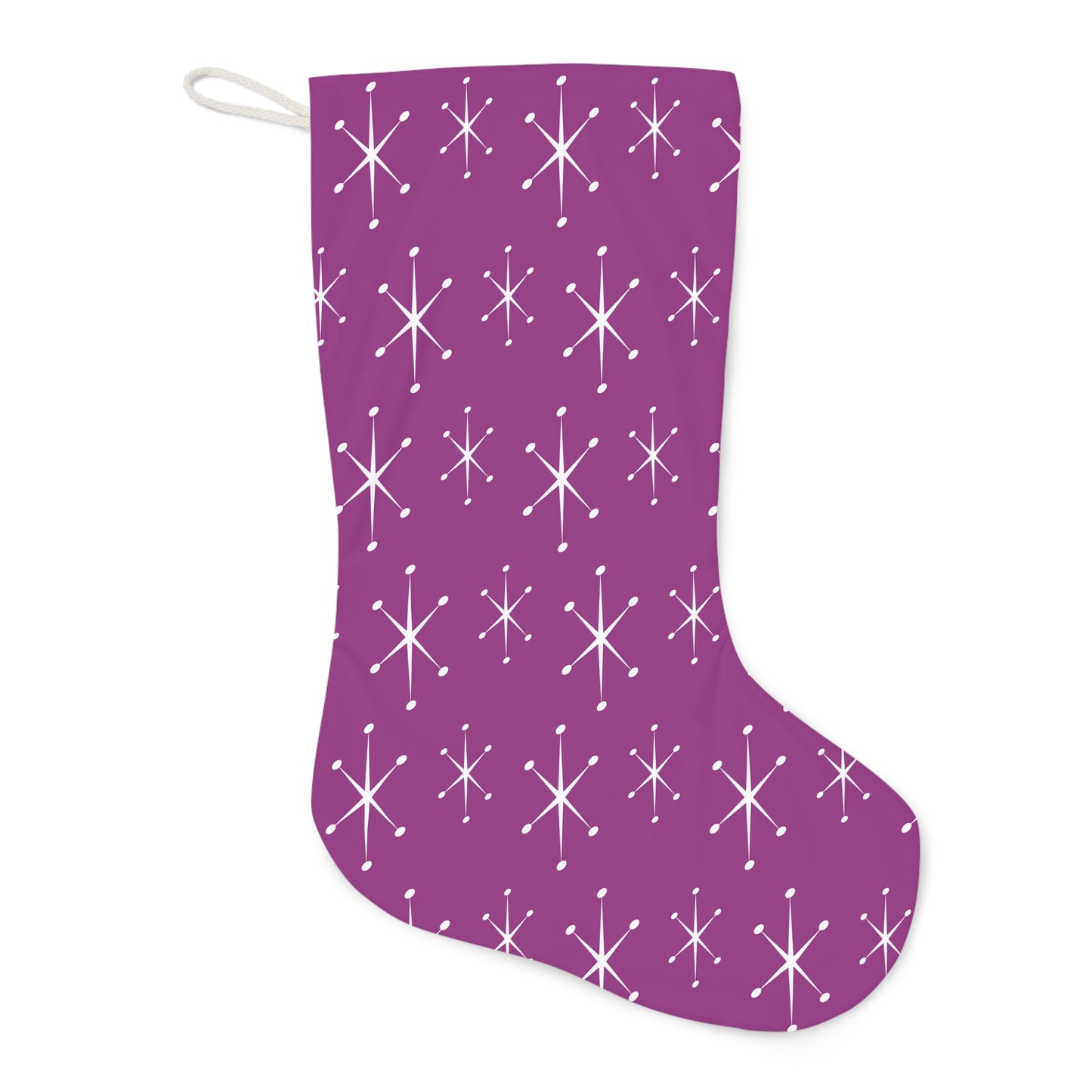 Retro 50s 60s Atomic Starburst Mid Century Mod Purple Christmas Stocking