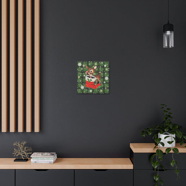 Retro 50s Christmas Vintage Reindeer MCM Green Canvas Gallery Wrap