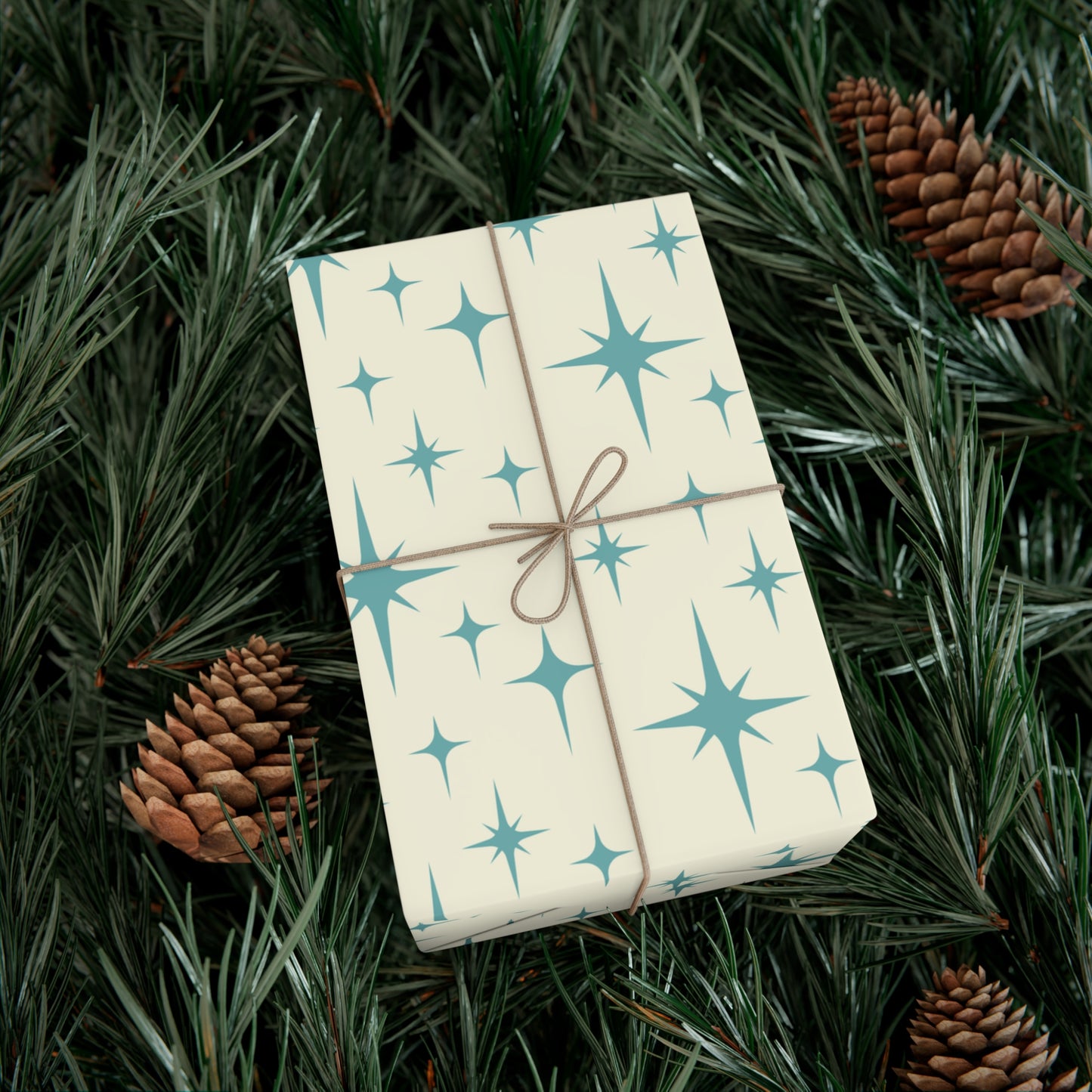 Retro Atomic Starburst MCM Off-White & Blue Gift Wrapping Paper