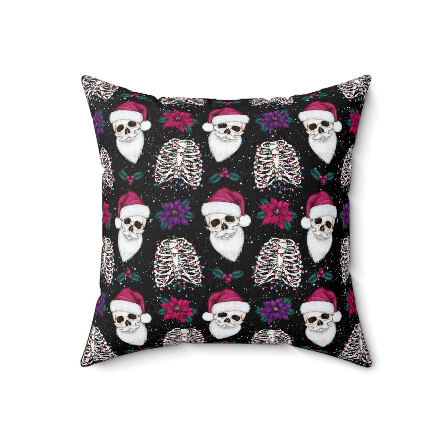 Skull Santa Goth Christmas, Kitschy Black Creepmas Holiday Throw Pillow | lovevisionkarma.com