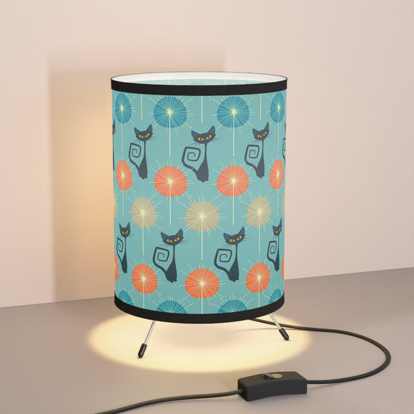 Retro Atomic Cat Mid Century Mod Blue, Orange & Black Accent Lamp | lovevisionkarma.com