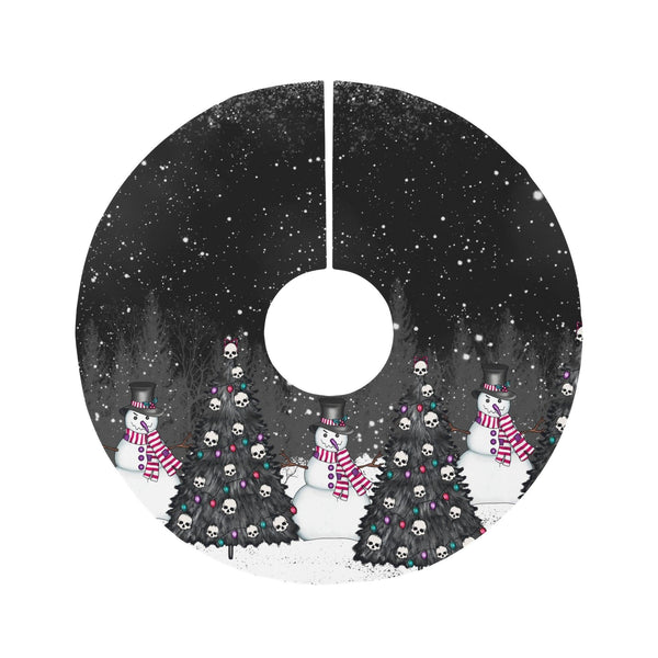Creepy Snowmen Goth Christmas Tree Farm, Black Holiday Tree Skirt