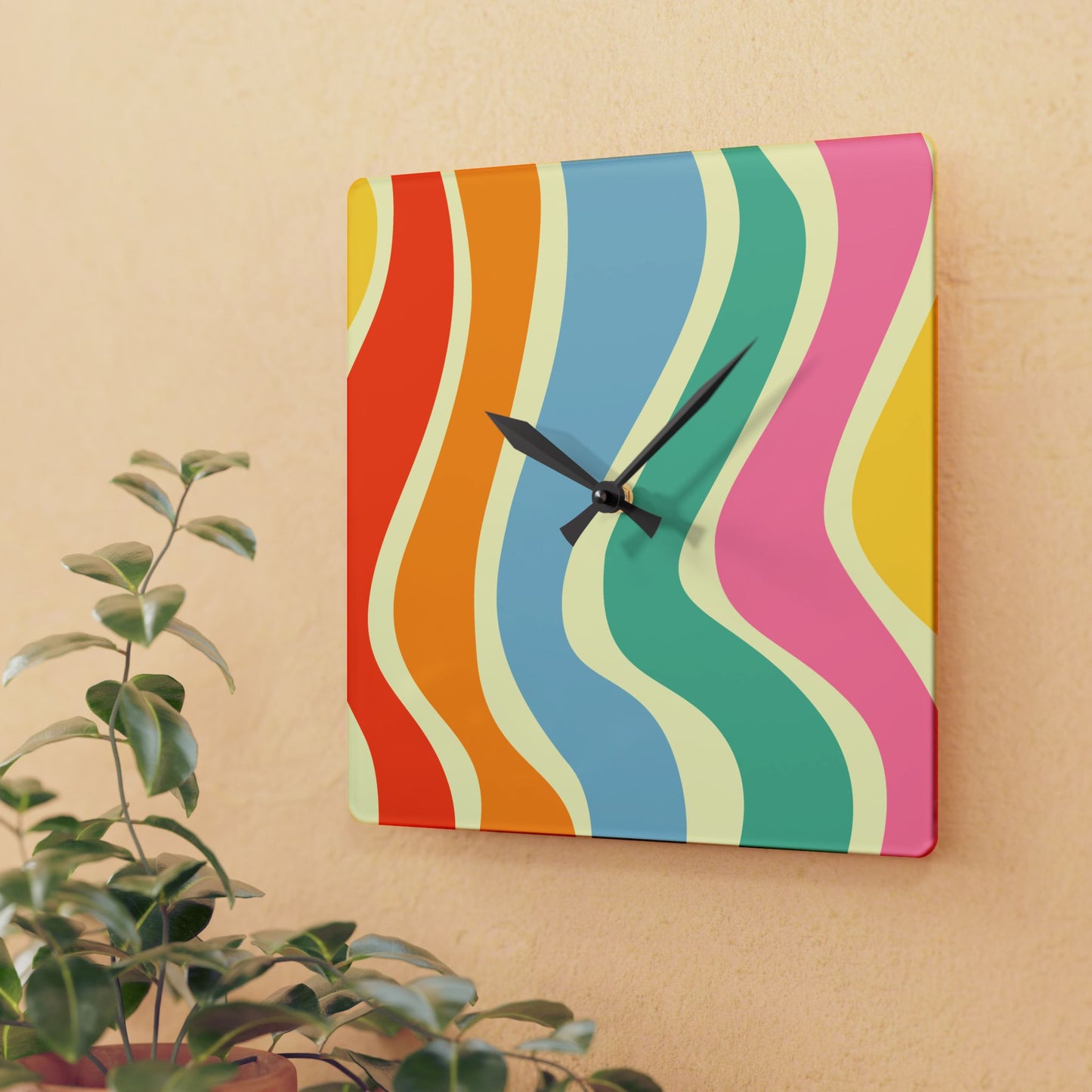 Groovy 60's Hippie Psychedelic Multicolor Mid Century Mod Acrylic Wall Clock