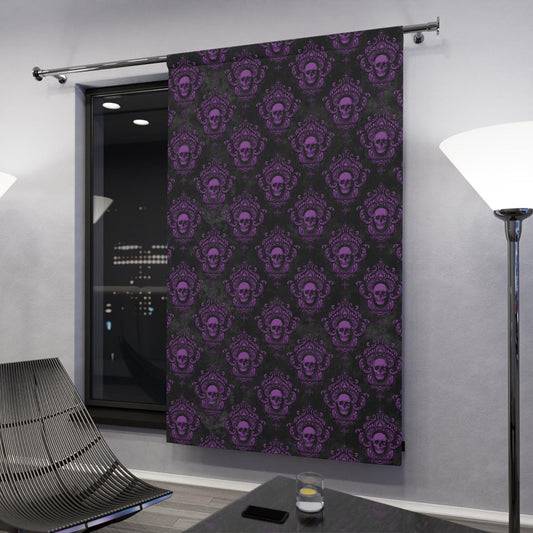 Gothic Skulls Dark Academia Black & Purple Blackout Window Curtain Panel | lovevisionkarma.com