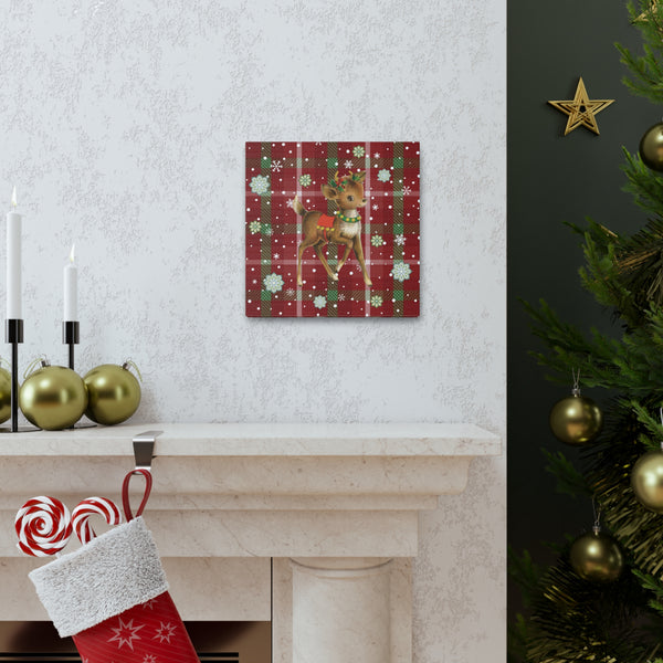 Retro 50's Christmas Vintage Reindeer MCM Red & Green Canvas Gallery Wrap