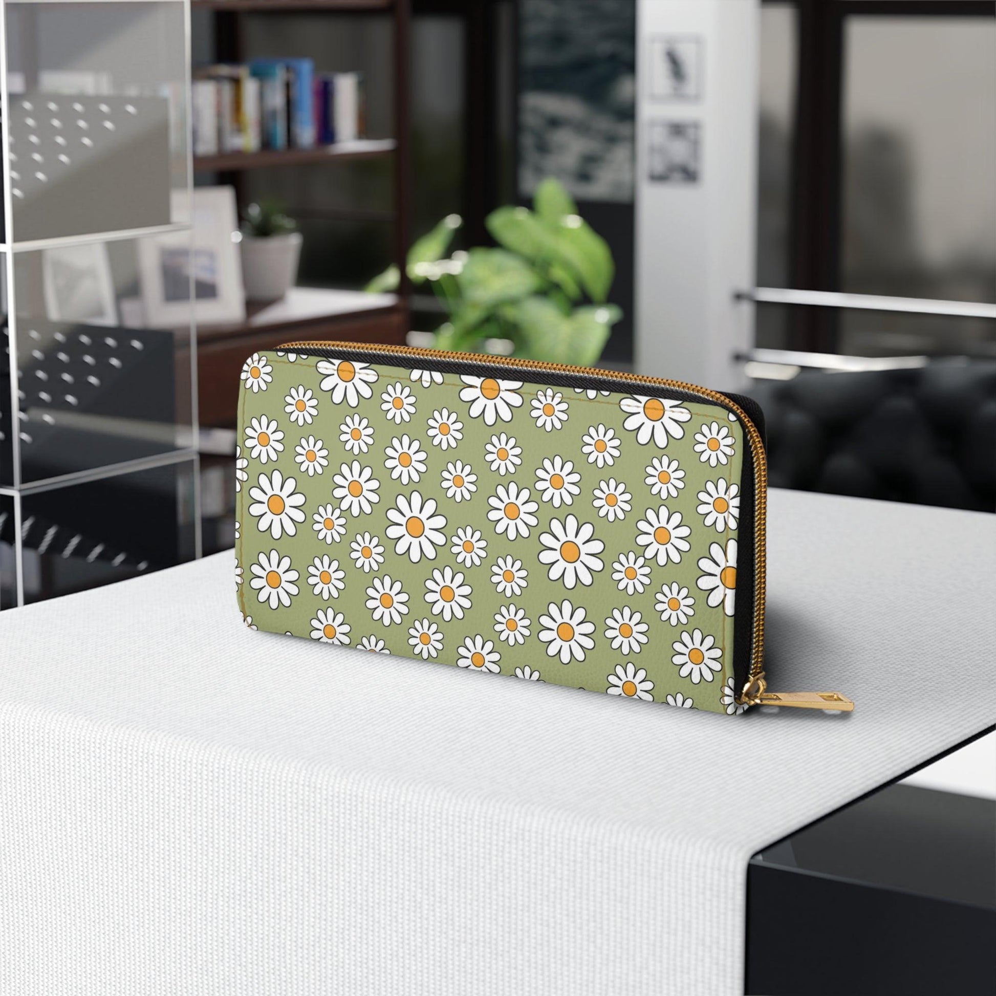 Boho Daisy Sage Green Zipper Wallet | lovevisionkarma.com