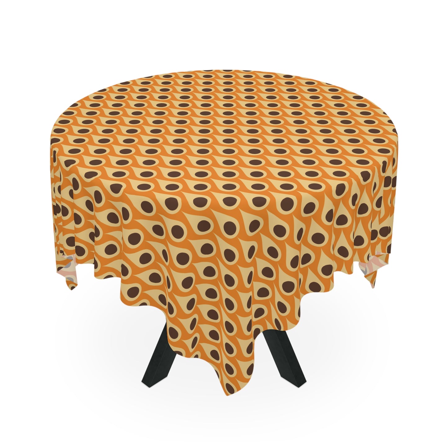 Retro 60s 70s Mid Century Mod Funky Mustard, Orange and Brown Tablecloth