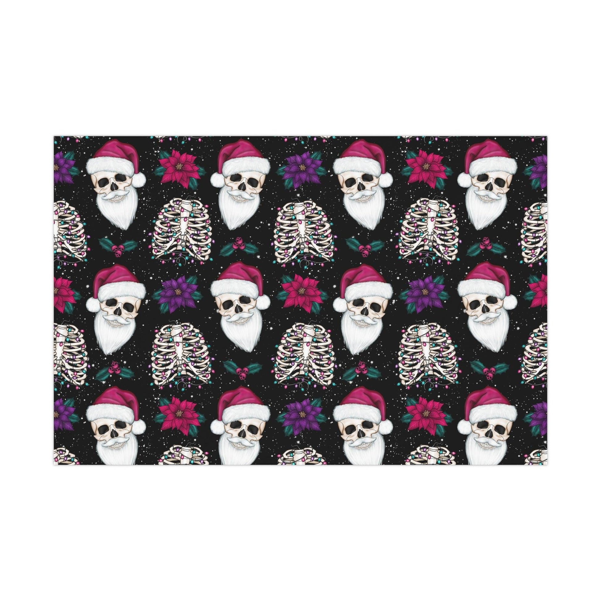 Santa Skull Goth Christmas Eco-Friendly Black Wrapping Paper, Kitschy Creepmas Whimsigoth | lovevisionkarma.com