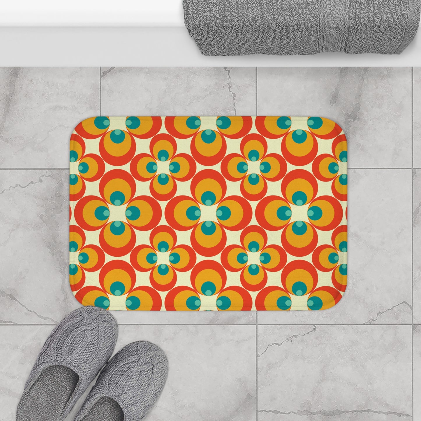 Retro 60s, 70s Orange Flowers Mid Century Modern Bath Mat