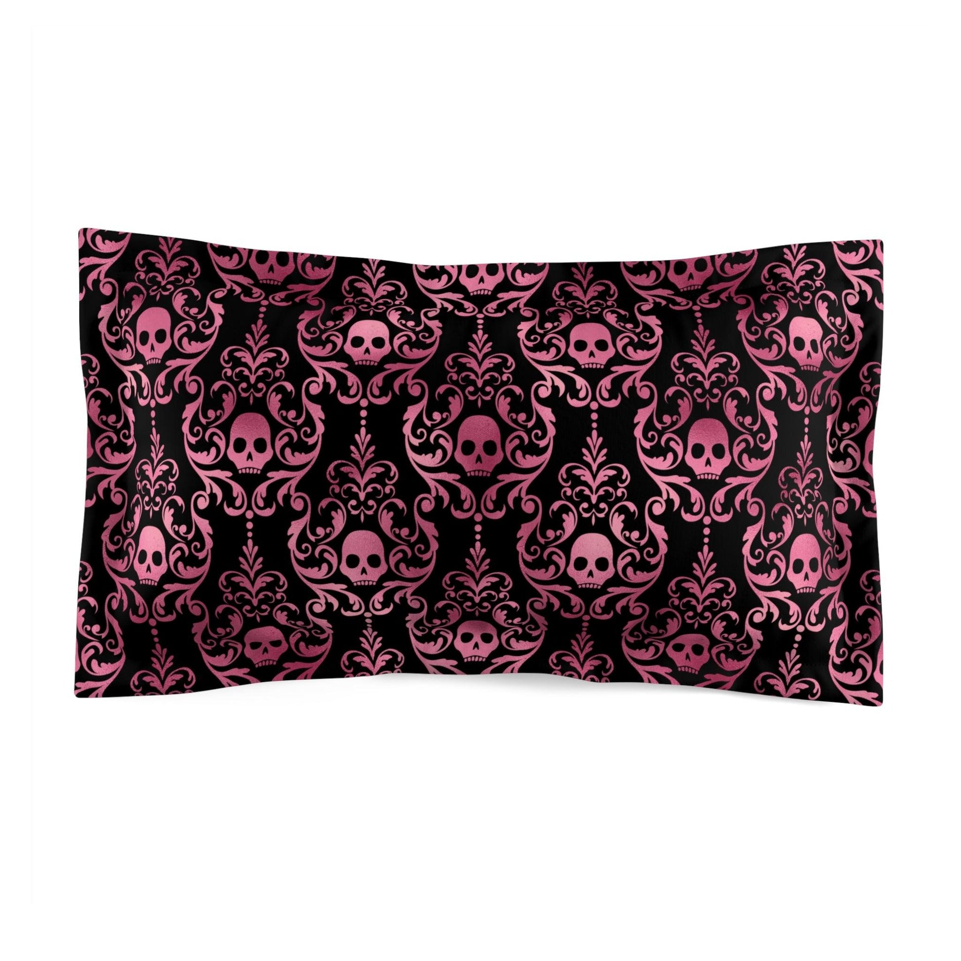 Goth Pink Skulls Damask Halloween Glam Goth Black Pillow Sham | lovevisionkarma.com