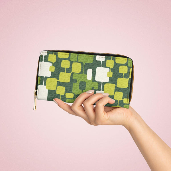 Retro 60s Groovy Abstract Mid Century Green Zipper Wallet | lovevisionkarma.com
