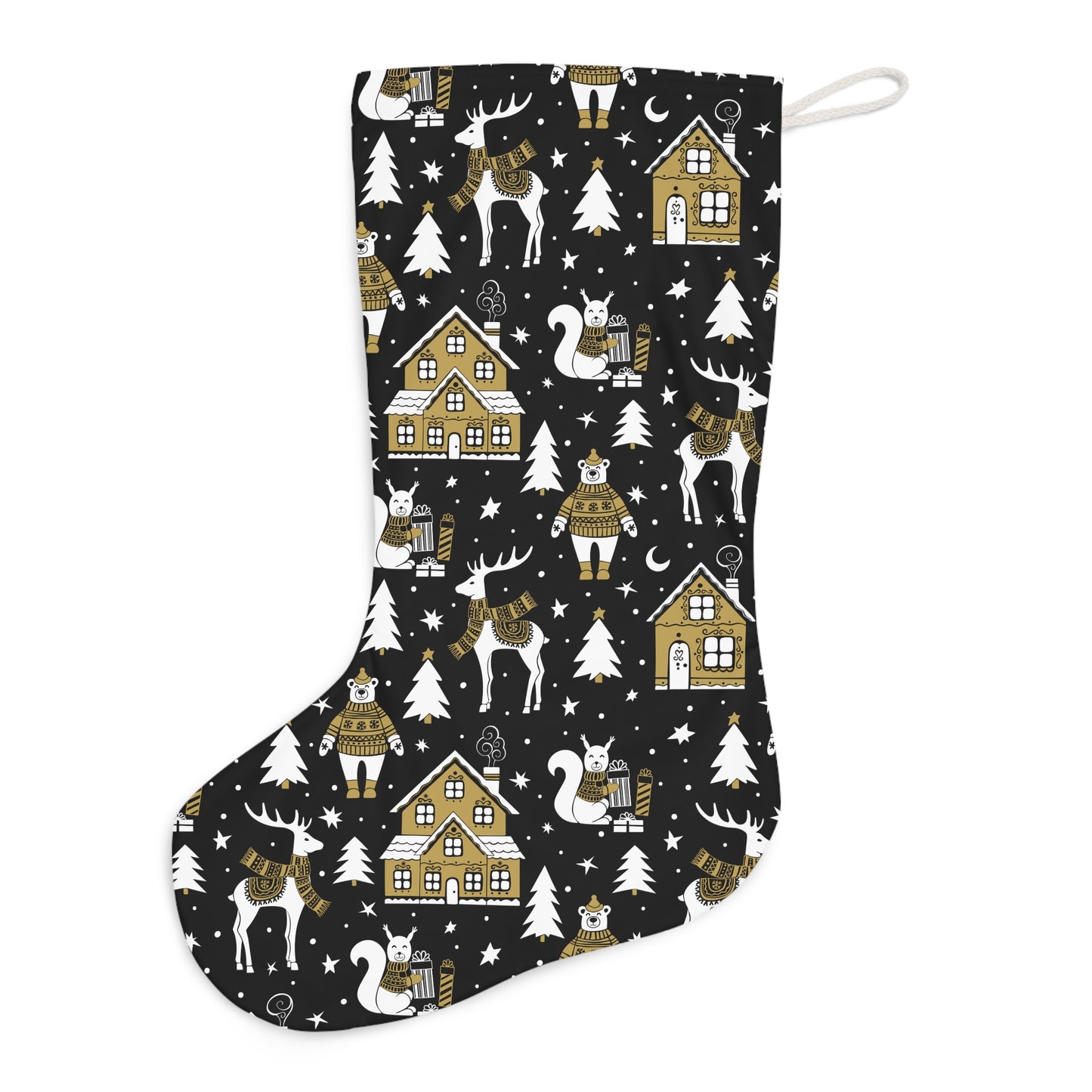 Nordic Winter Scene Black & White Scandi Christmas Stocking