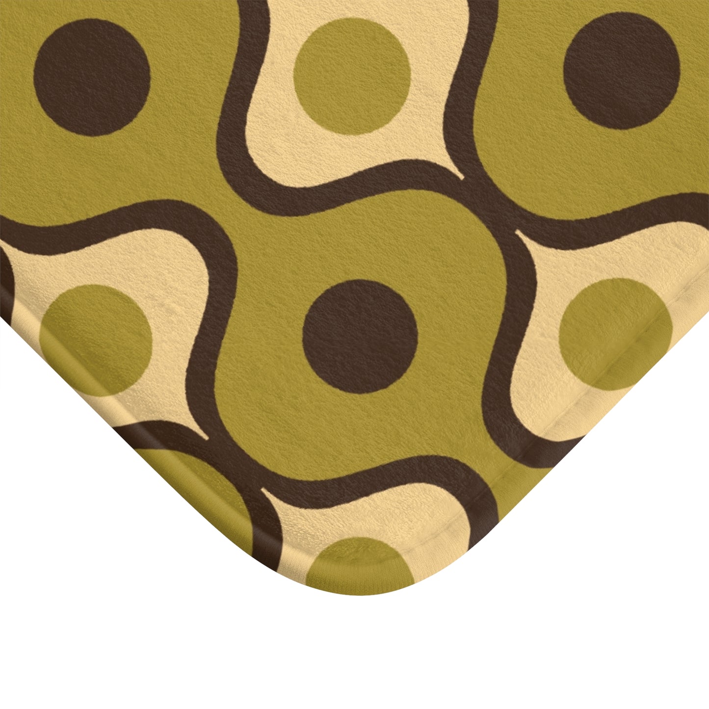 Retro 60s 70s Mid Century Geometric Waves Olive Green Bath Mat