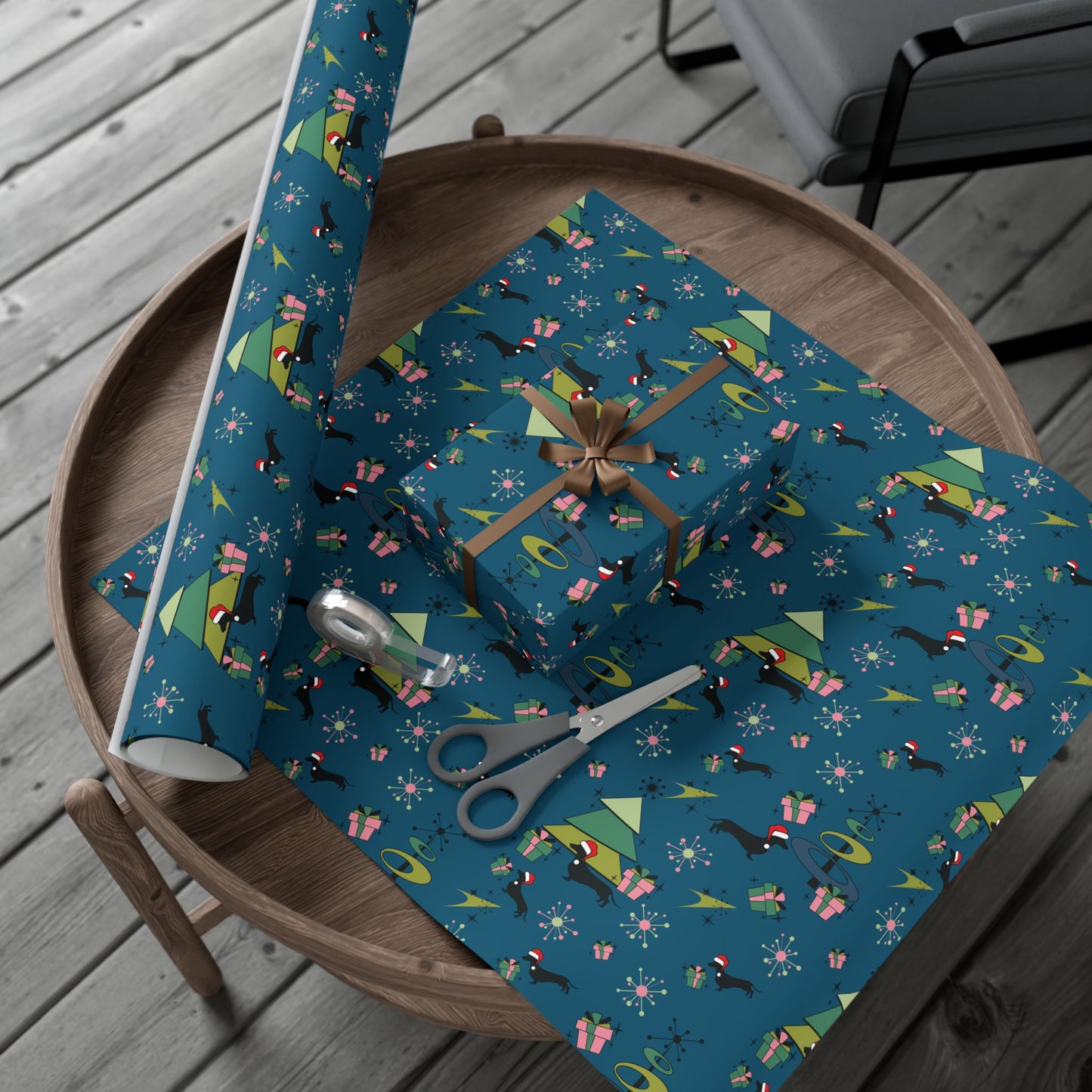 Retro 50s Atomic Dachshund Wiener Dog MCM Blue Eco-Friendly Wrapping Paper