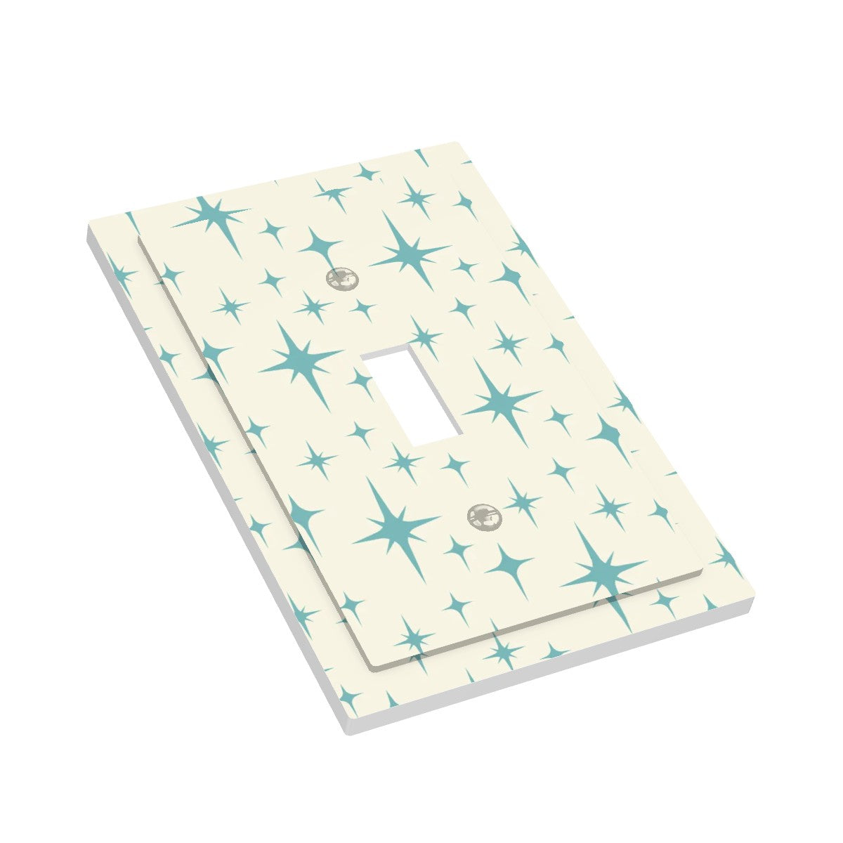 Retro 50s Atomic Starburst Mid Century Mod Blue and Off-White Single Toggle Light Switch Cover (1-Gang Wall Plate)