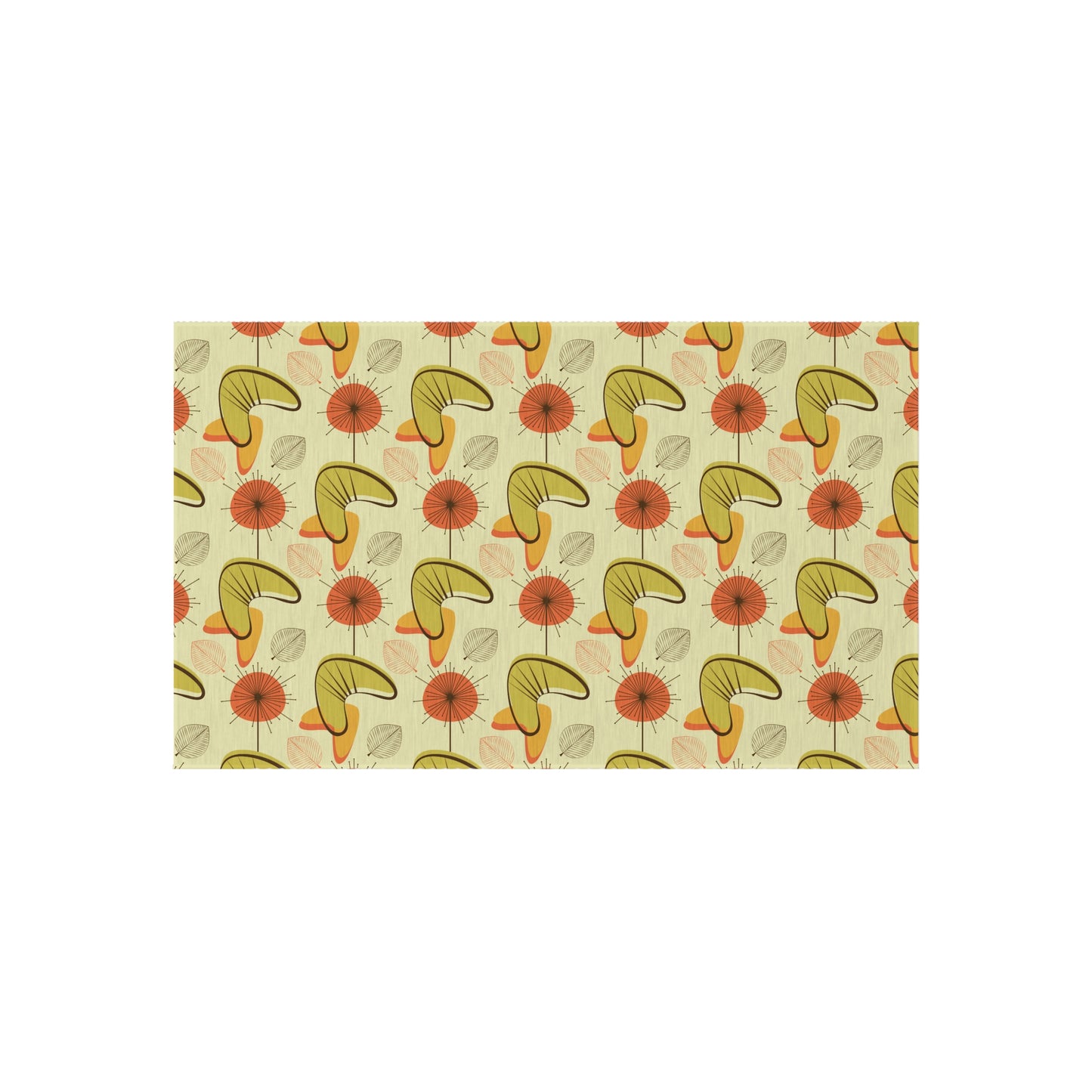 Retro 60s 70s Atomic Boomerangs & Leaves MCM Orange, Green & Yellow Anti-Slip Indoor/Outdoor Rug