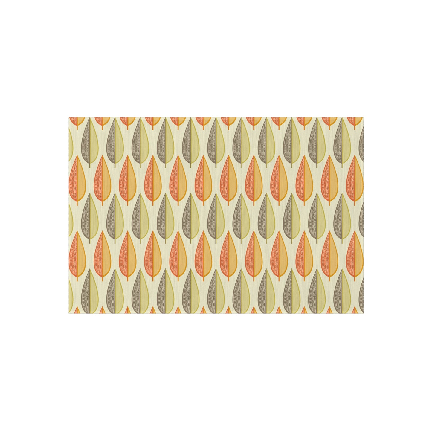 Retro 60s Mid Century Modern Leaves Orange, Green & Cream Indoor/Outdoor Accent Rug