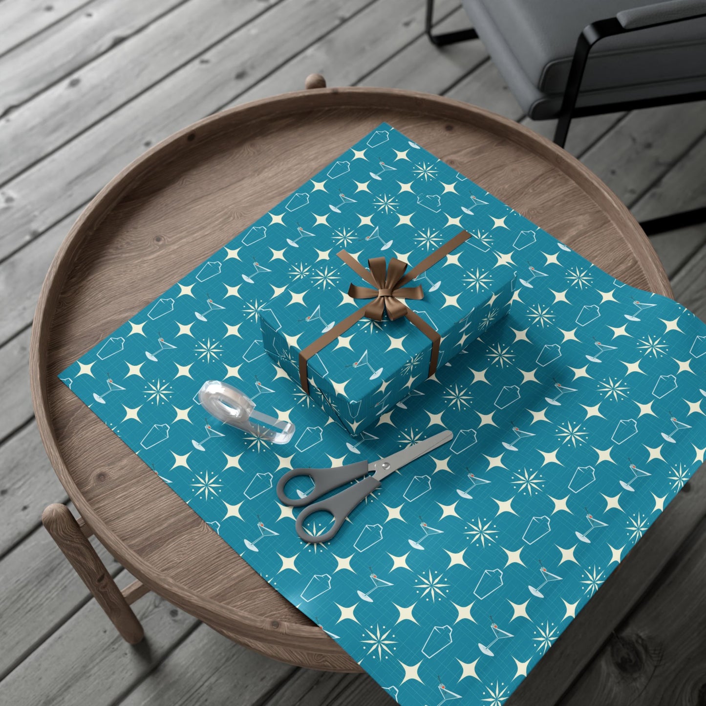 Retro 50's Atomic Starburst & Martinis Mid Century Mod Blue Eco-Friendly Gift Wrap