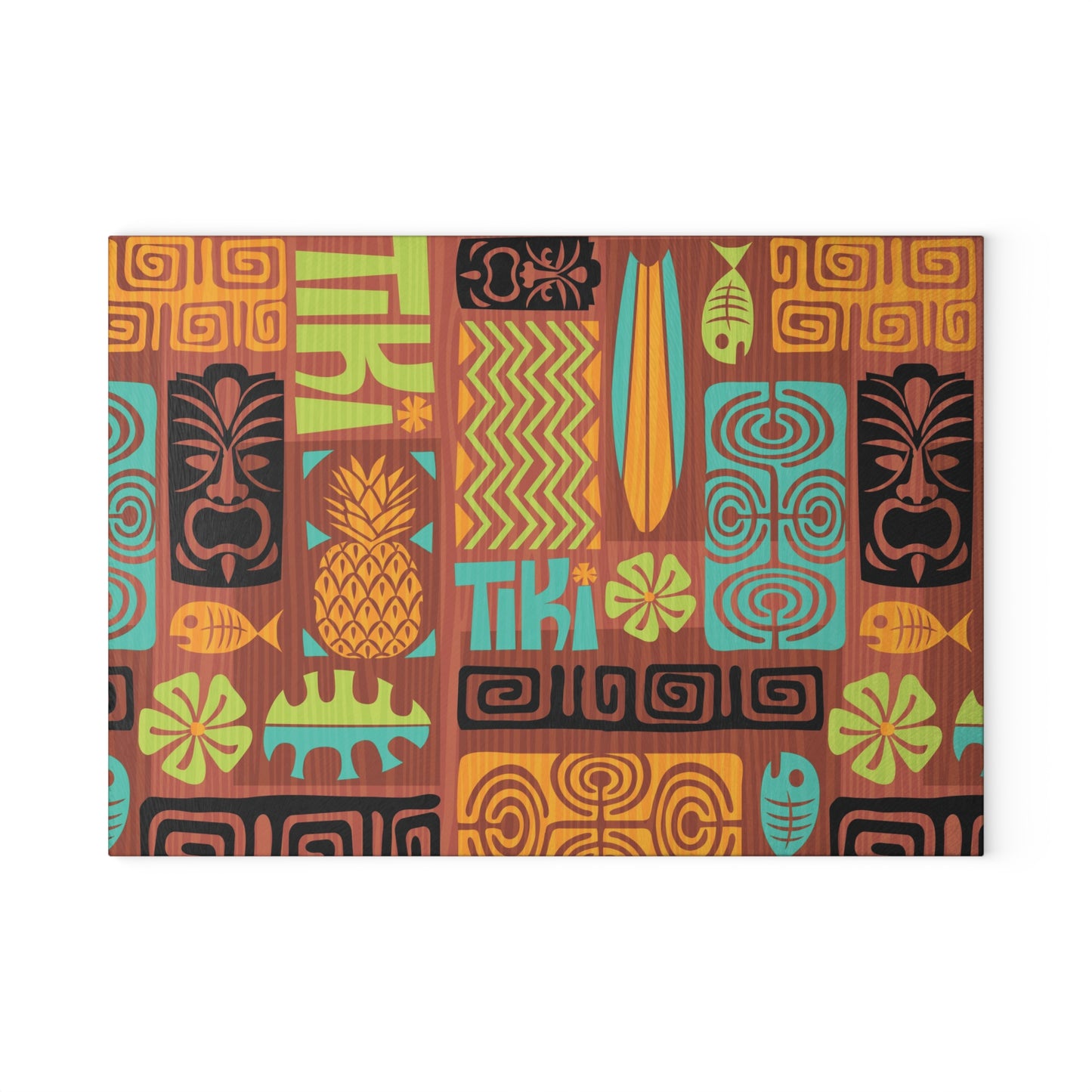 Tiki Retro 60s Mid Century Modern Brown, Orange & Blue Glass Cutting Board