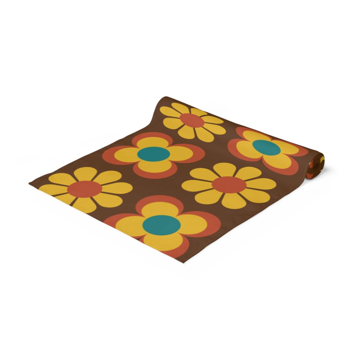 Retro 60s 70s Mod Flowers Brown, Orange & Yellow MCM Table Runner | lovevisionkarma.com