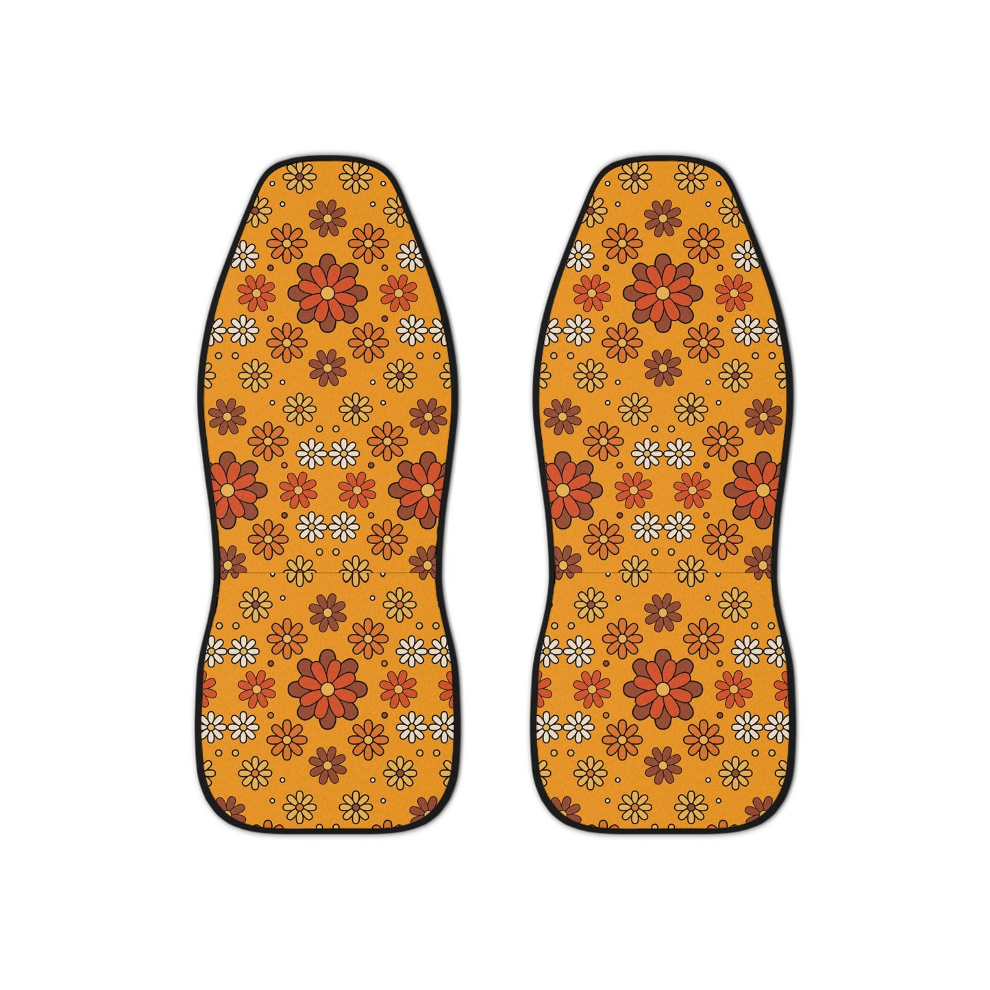 Retro 60s 70s Groovy Mod Daisy Floral Mid Century Orange & Brown Car Seat Covers