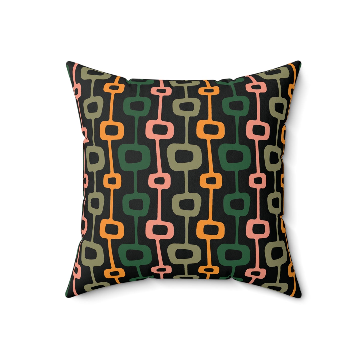 Retro Mid Century Mod Abstract Black, Green, Mustard Throw Pillow