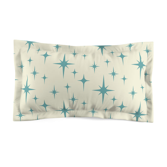 Retro 50s Atomic Starburst Mid Century Mod Blue and Off White Pillow Sham