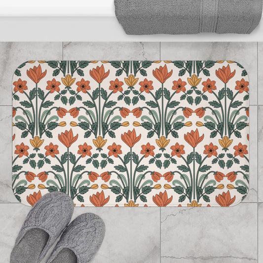 Retro Floral Deco MCM Multicolor Bath Mat