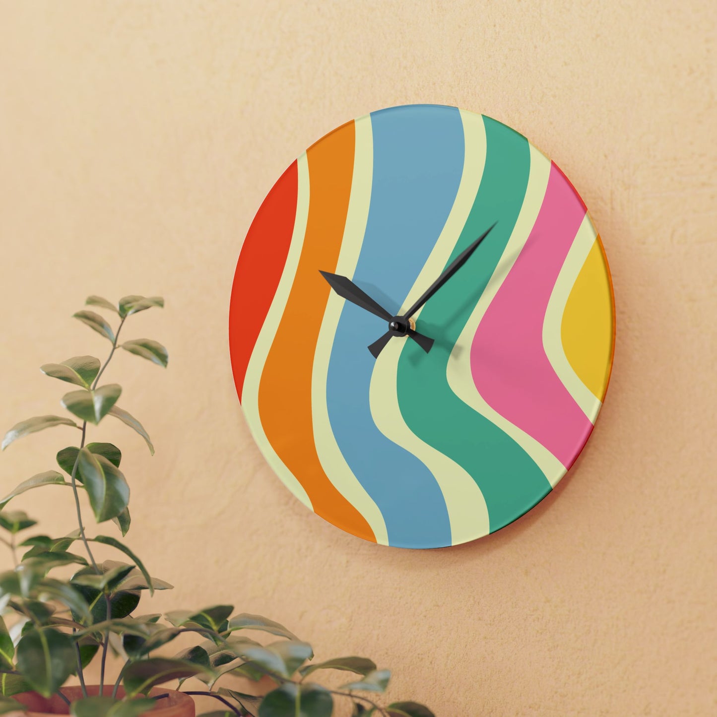 Groovy 60's Hippie Psychedelic Multicolor Mid Century Mod Acrylic Wall Clock