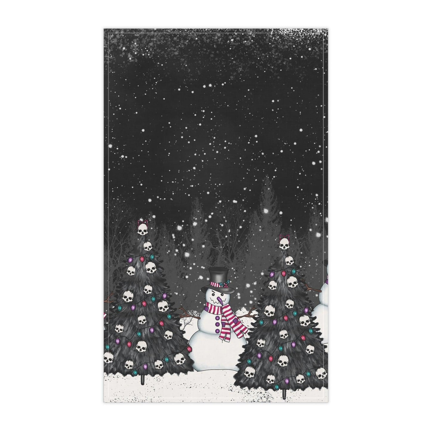 Creepy Snowman Goth Christmas Tree Farm, Black Kitchen Tea Towel | lovevisionkarma.com