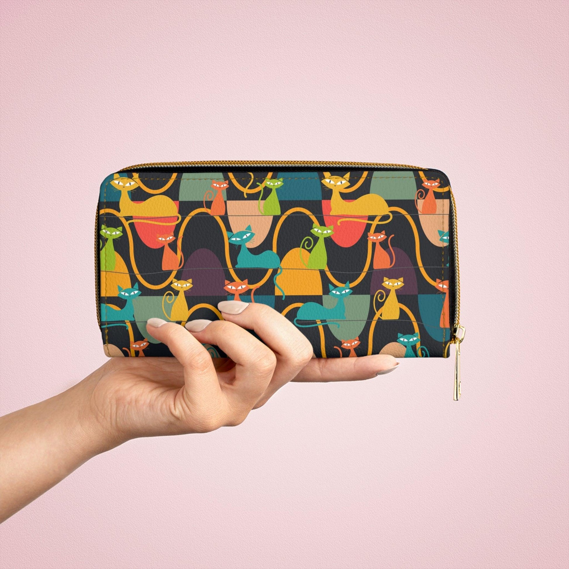 Retro 50's Atomic Cats Mid Century Mod Multicolor Zipper Wallet | lovevisionkarma.com