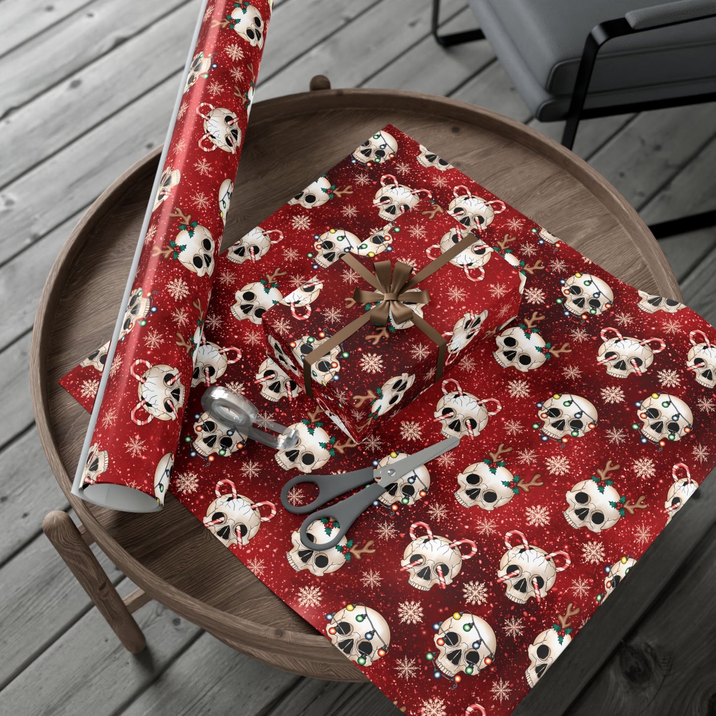Goth Christmas Skulls Festive Red Creepmas Eco-Friendly Gift Wrap