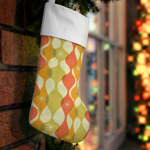 Retro Mid Century Mod Abstract Green, Orange & Mustard Christmas Stocking | lovevisionkarma.com