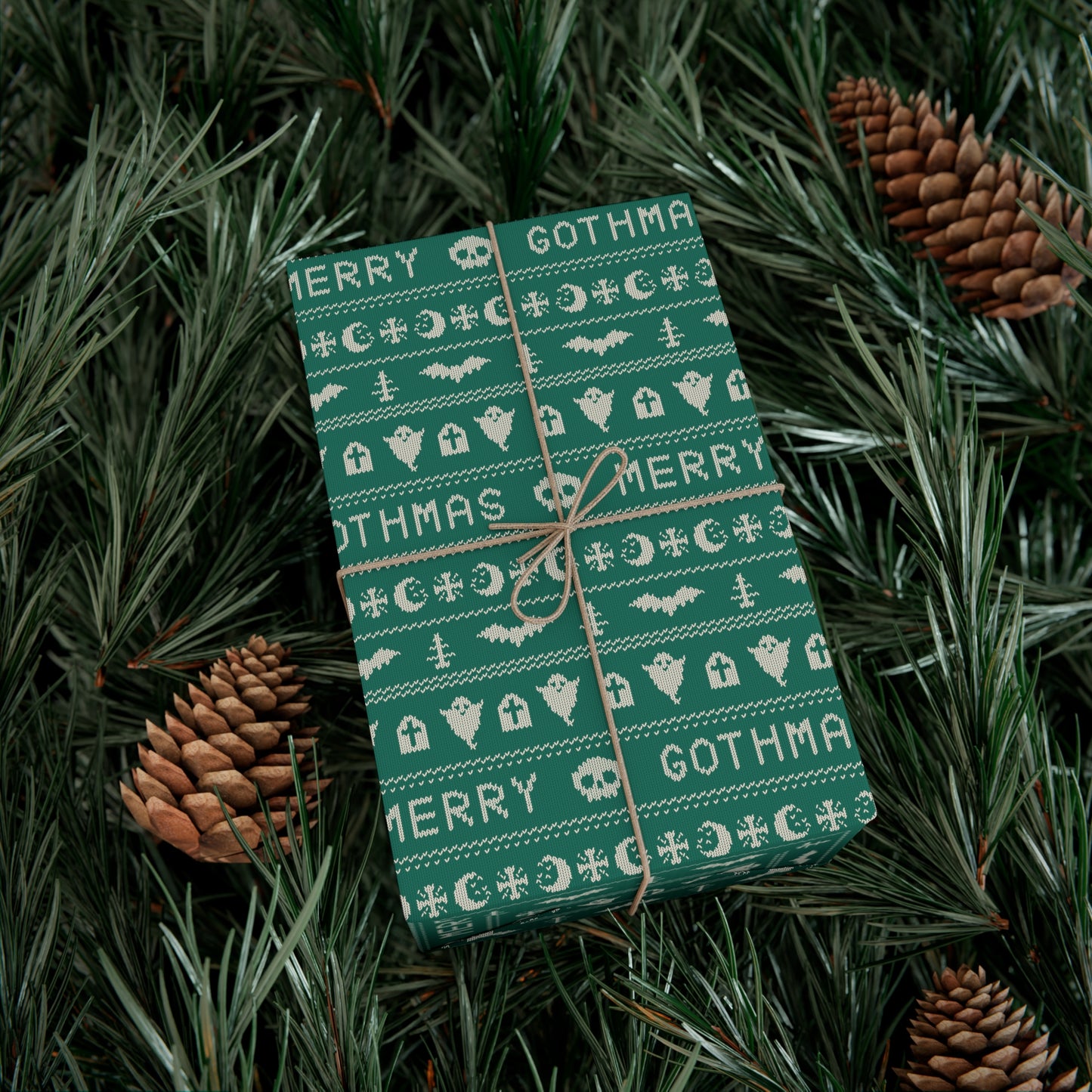 Goth Christmas Ugly Sweater Inspired, Gothmas & Kitschy Creepmas Green Eco-Friendly Holiday Gift Wrap