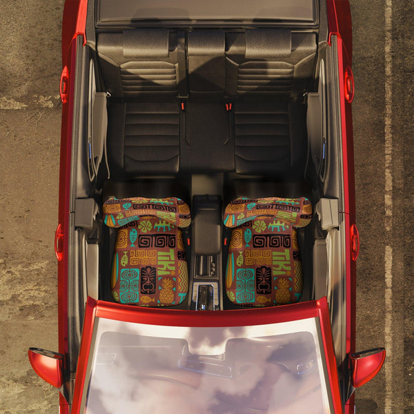Retro Tiki 60's MCM Brown, Green and Blue Car Seat Covers | lovevisionkarma.com