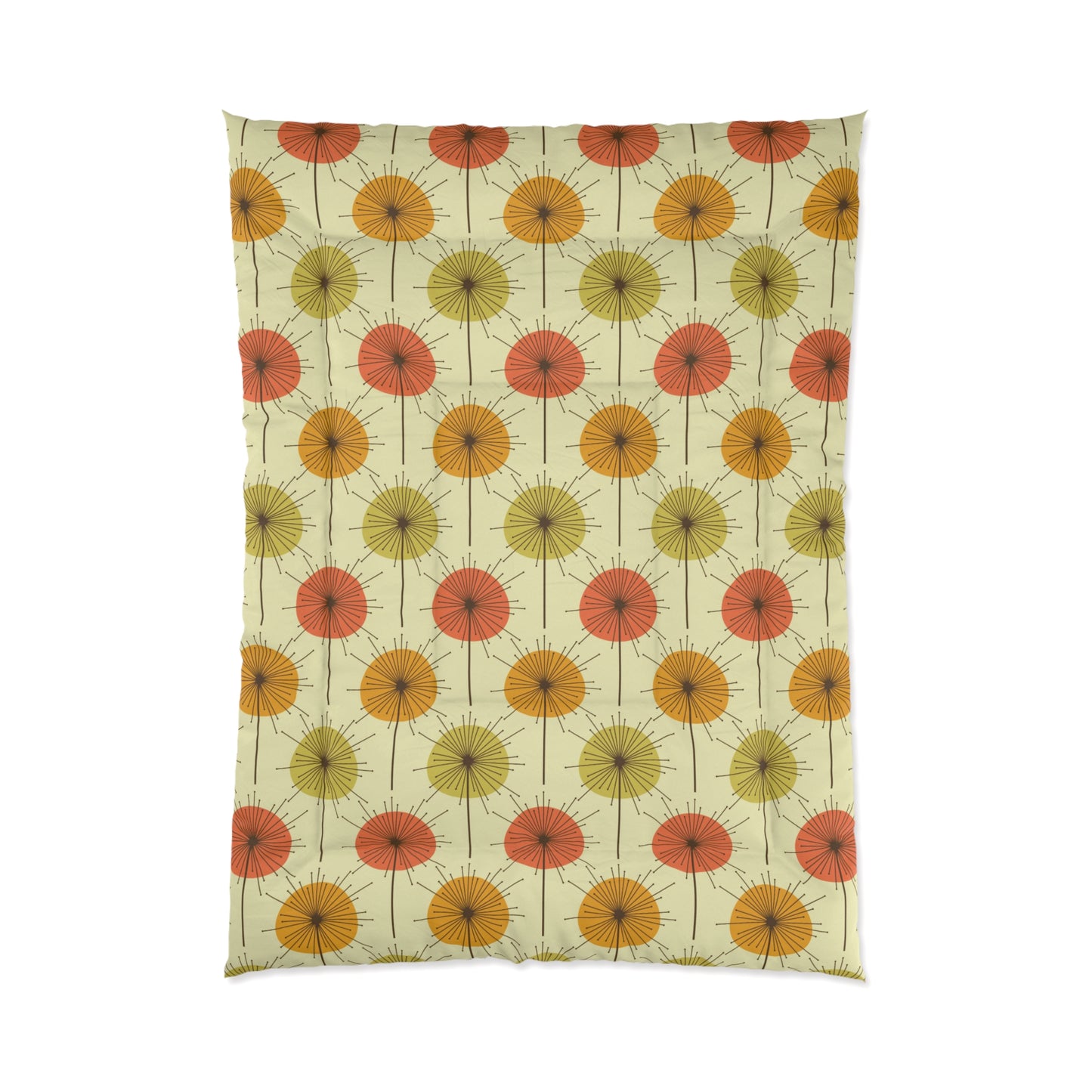 Retro 60s 70s Mid Century Mod Dandelion Yellow, Orange & Green Comforter