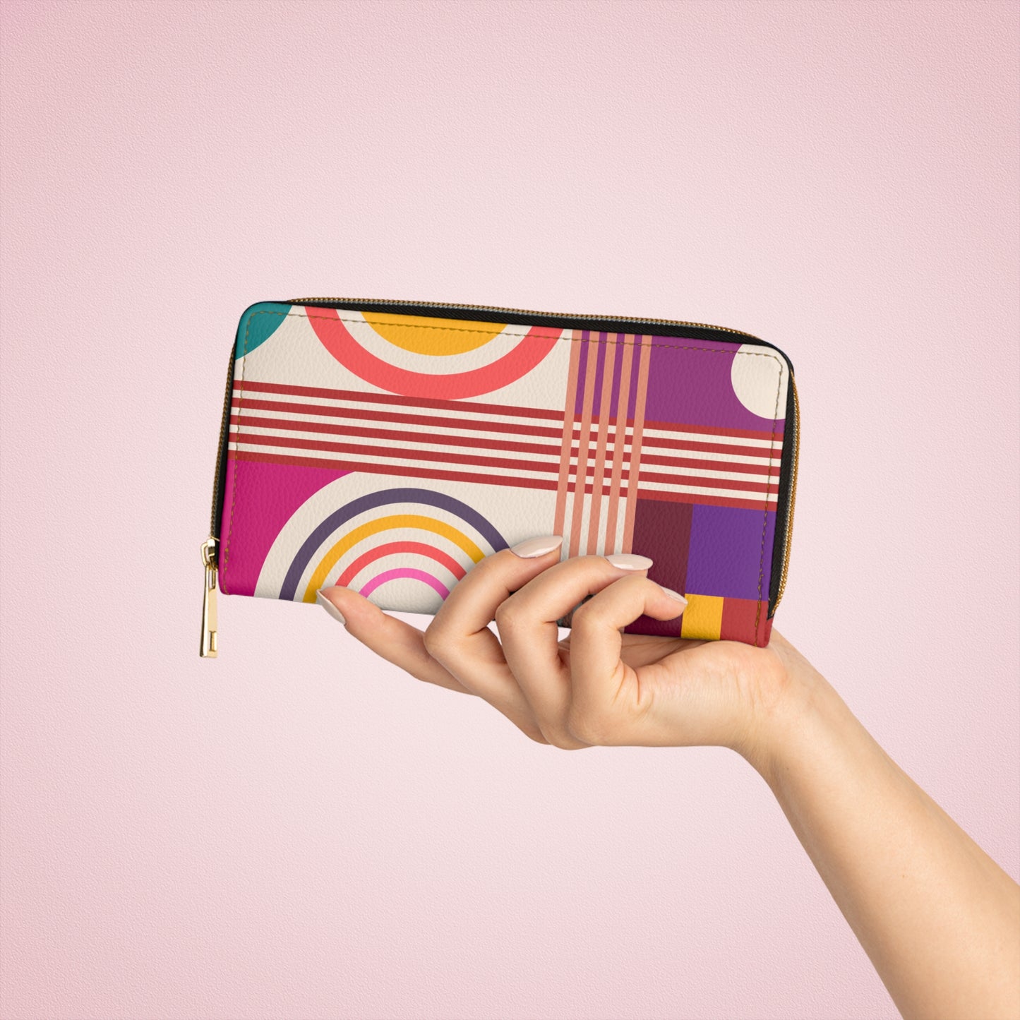 Retro Bauhaus Bold Abstract Colorful MCM Zipper Wallet