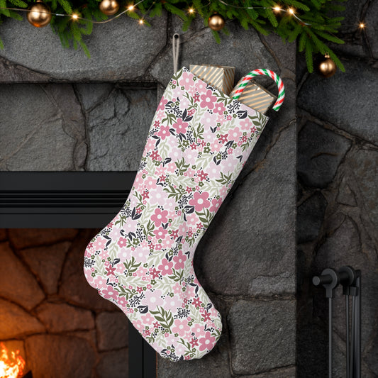 Retro Minimalist Scandi Flowers Cottagecore MCM Vintage Inspired Light Pink Christmas Stocking