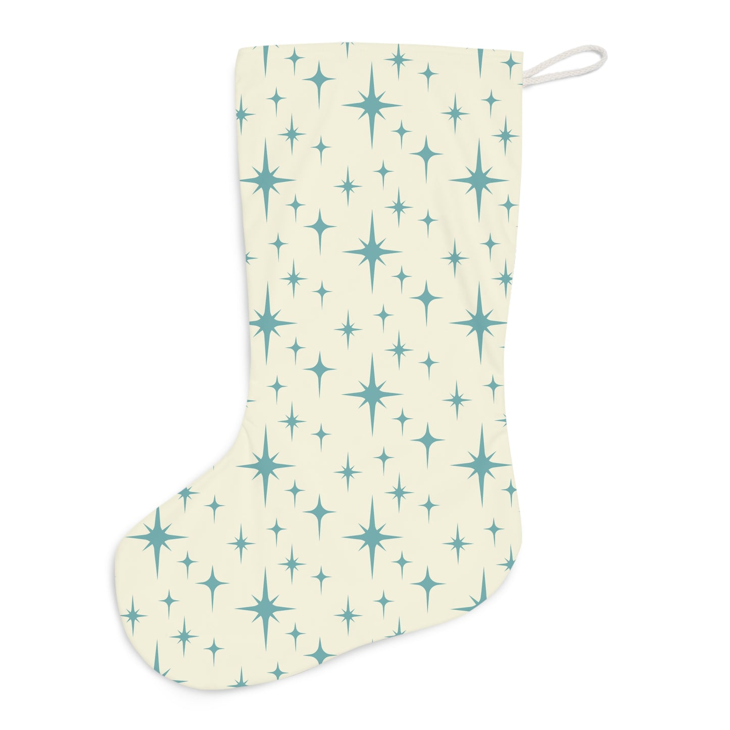 Retro 50s Atomic Starburst Mid Century Mod Cream & Blue Christmas Stocking