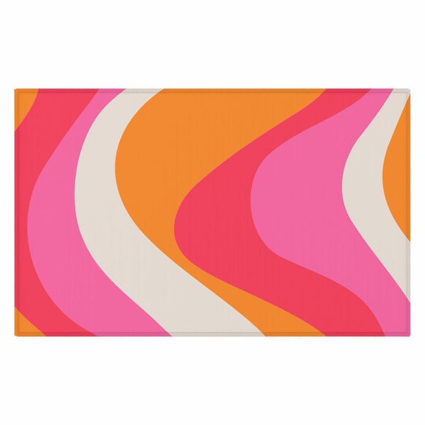 Groovy 60's Retro Mid Century Mod Swirl Pink, Orange & Cream Anti-Slip Accent Rug
