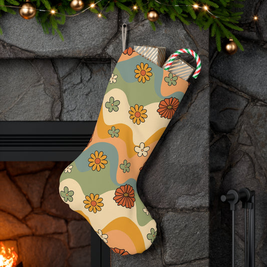 Boho Flowers and Waves Retro Multicolor Groovy MCM Christmas Stocking