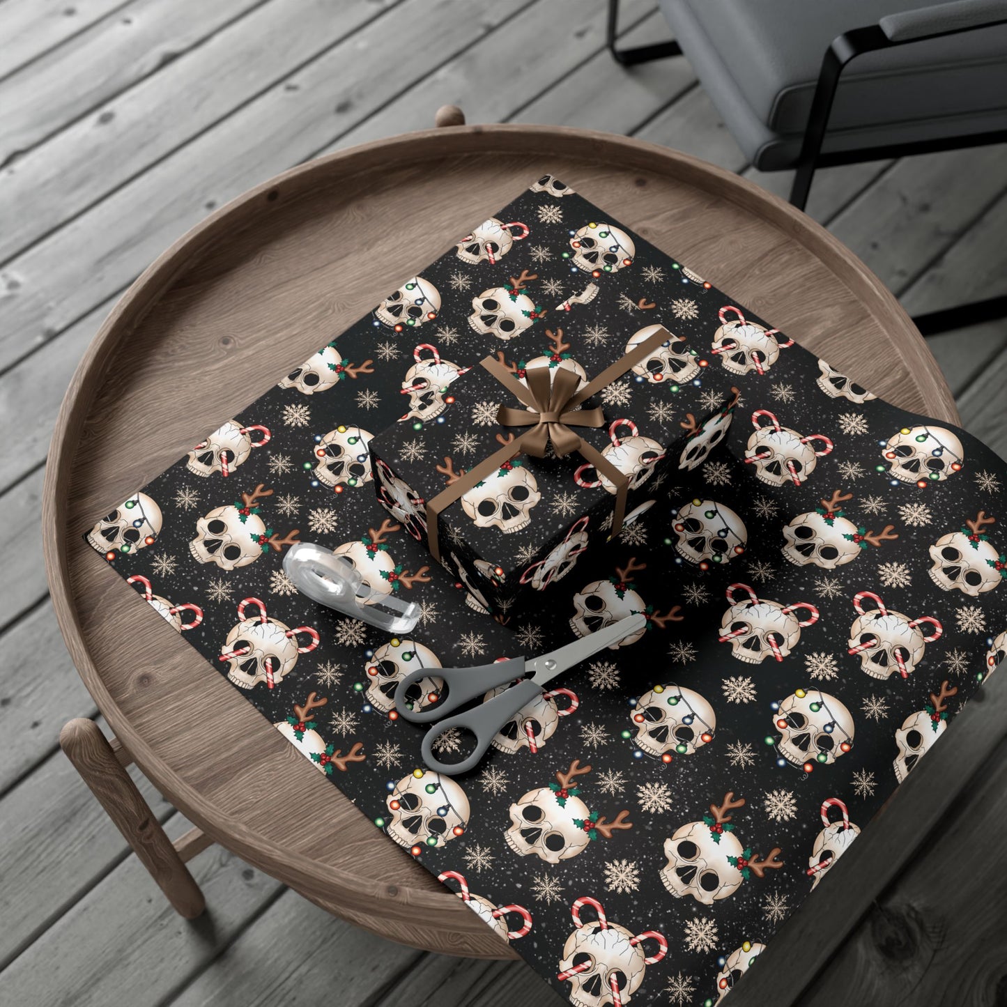 Goth Christmas Skulls, Gothmas & Creepmas Black Eco-Friendly Holiday Gift Wrap