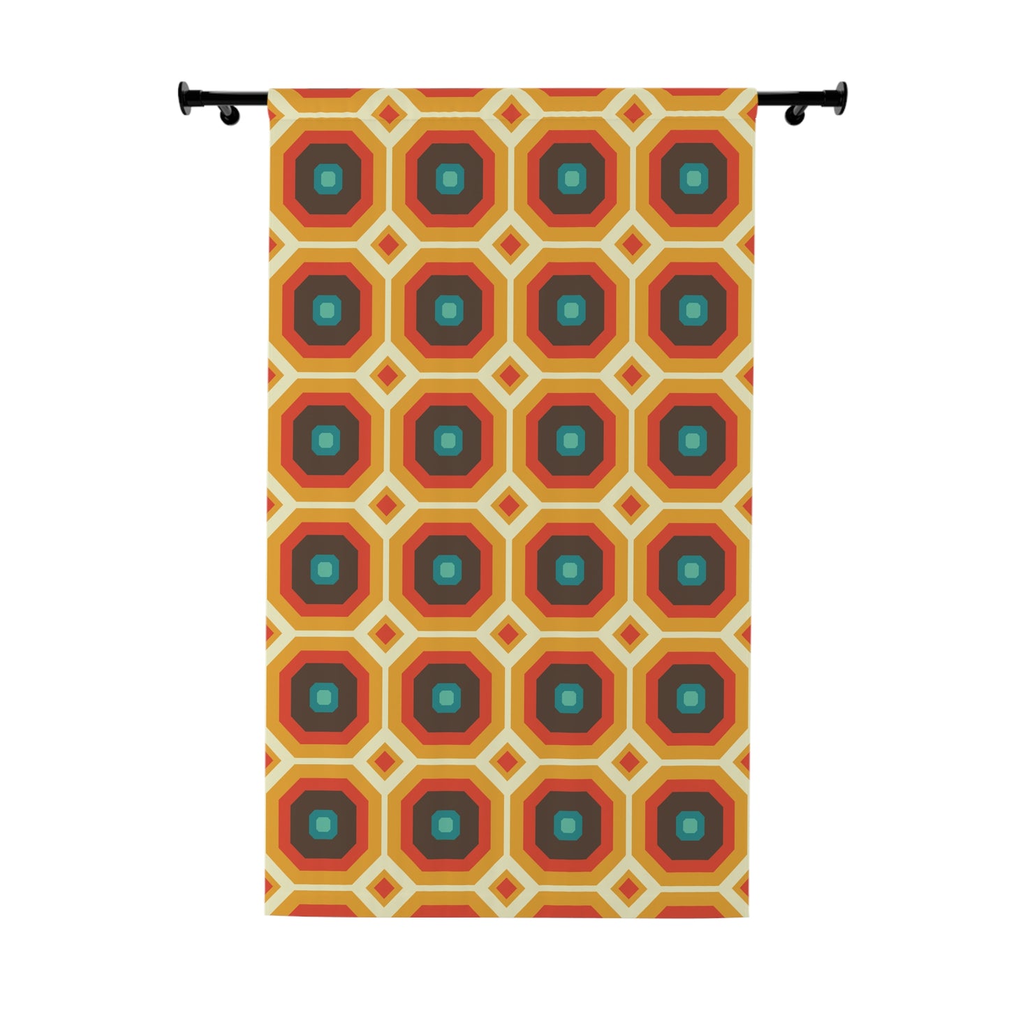 Retro 60s 70s Funky Mid Century Mod Orange & Brown Blackout Window Curtain