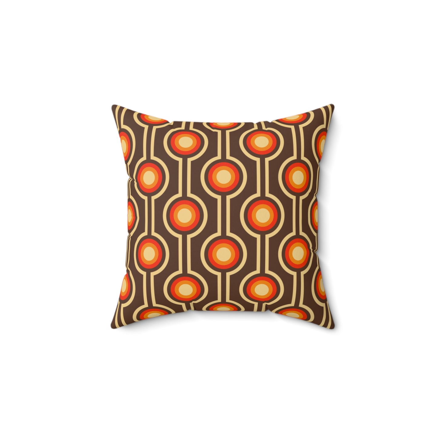 Funky 70s Geometric Circles Mid Century Brown & Orange Pillow