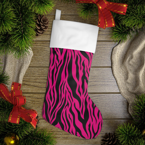 Pink Tiger Stripe Animal Print Christmas Stocking | lovevisionkarma.com