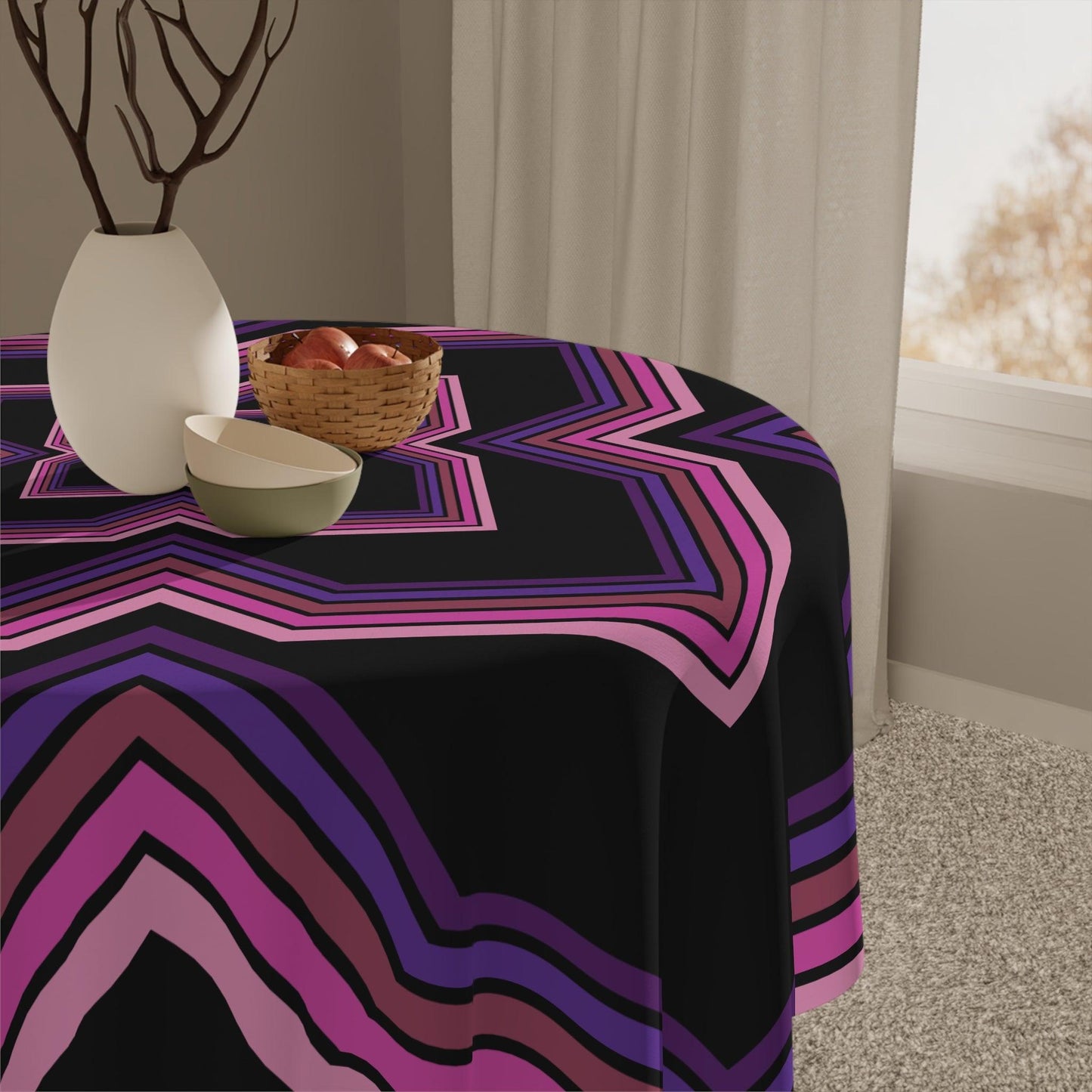 Retro 80s 90s Vaporwave Aesthetic Pink, Purple & Black Tablecloth | lovevisionkarma.com