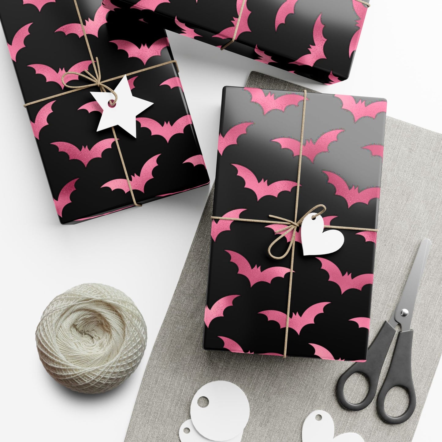 Pink Bats Halloween, Goth Christmas & Creepmas Glam Goth Black Eco-Friendly Gift Wrap Paper