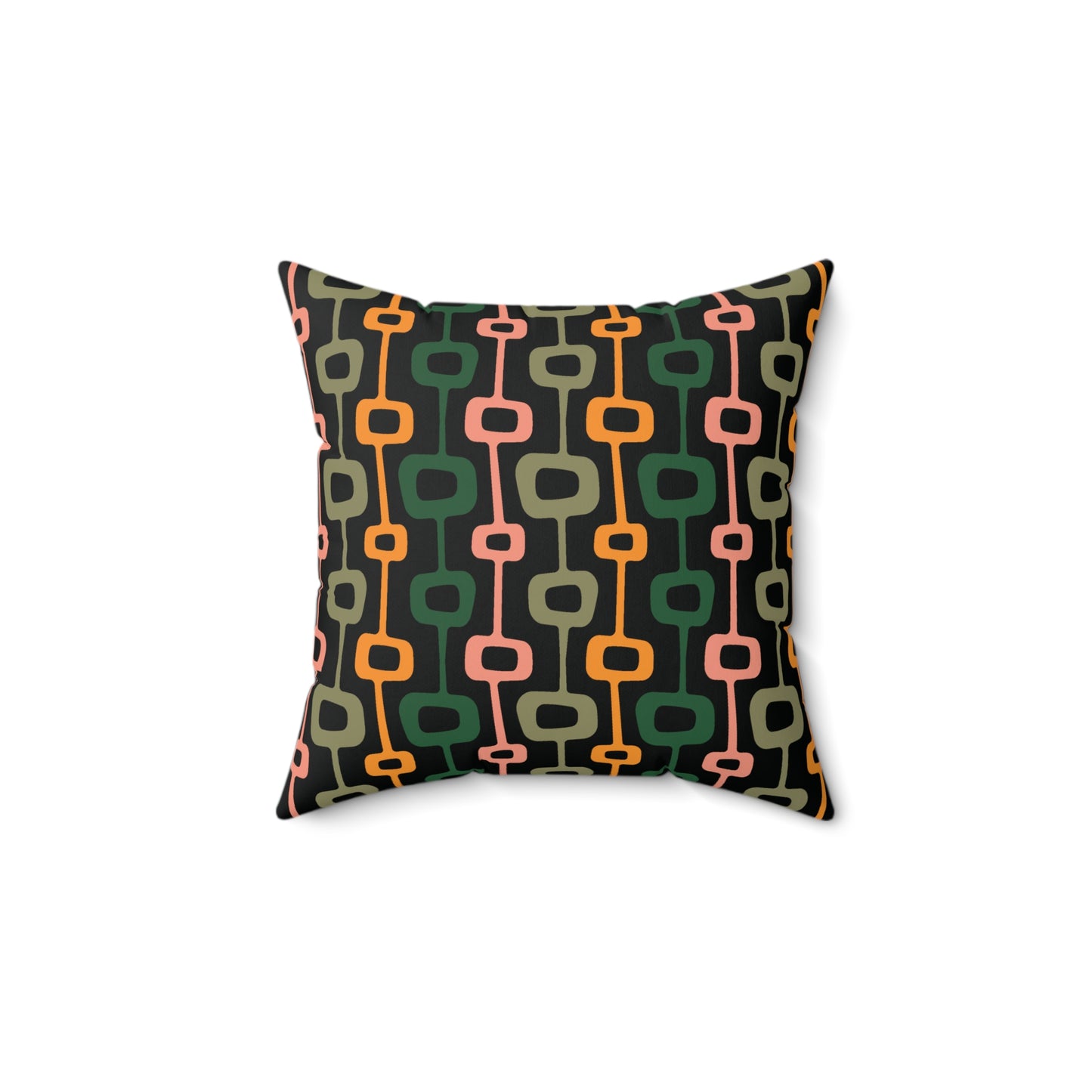 Retro 60s 70s Mid Century Mod Abstract Black, Green, Mustard Throw Pillow