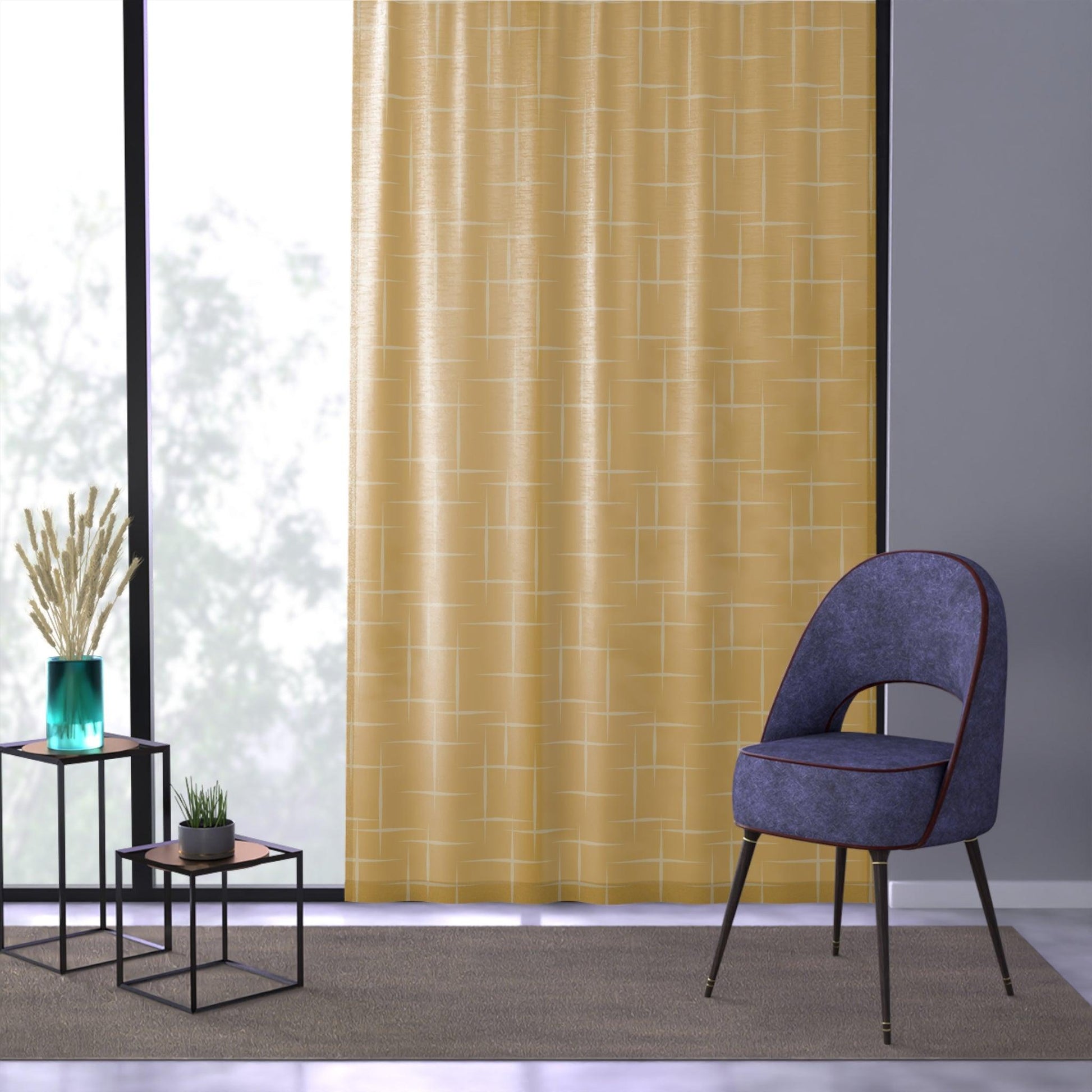 Retro 50s Yellow Mid Century Modern Sheer Window Curtain | lovevisionkarma.com
